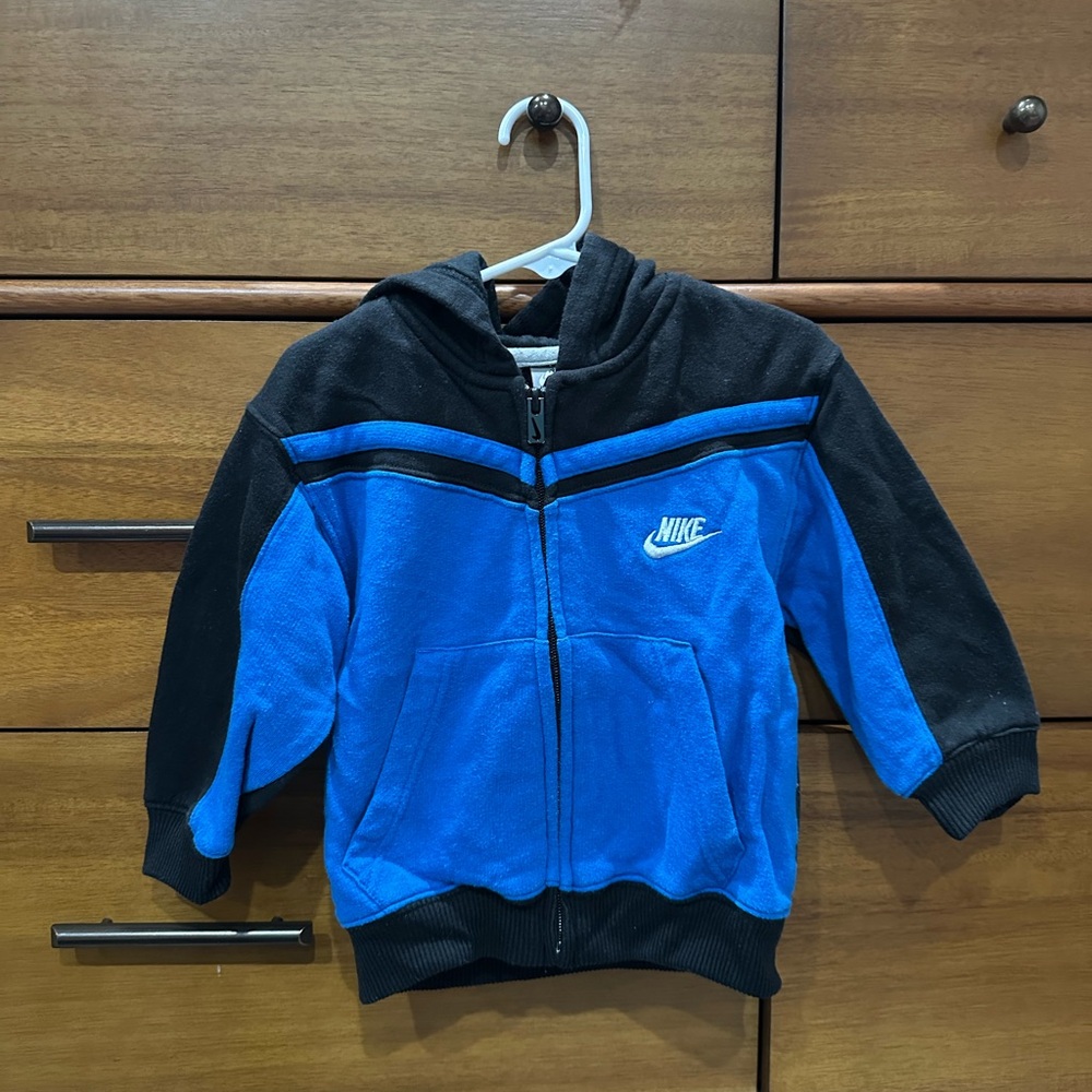 Nike Kids Black and Blue Hoodie, Size 2T